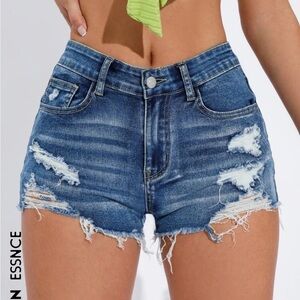 SHEIN Ripped Raw Trim Denim  Shorts